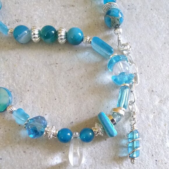 Ocean Blues! Double Wrap Bracelet with Various Type of Beads - Adjustable 7" +++ - Picture 7 of 11
